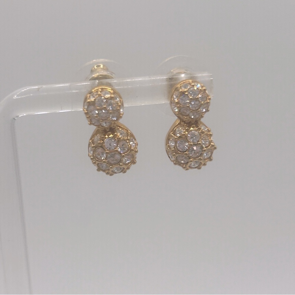 Swarovski Dble Crystal Button Post Earrings Goldtone Swan Signed Estate Find